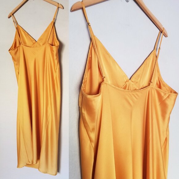 Abercrombie & Fitch Ruched Satin Slip Midi Dress XLP Marigold Dark Yellow $120 - Picture 11 of 16